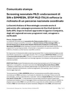 Screening Neonatale MLD: Voa Voa ottiene il sostegno scientifico di SIN e SIMMESN